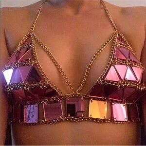 Pink blue chain festival top